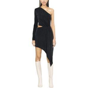 Gauge81 Suani Dress Womens Large Black Ruched One Shoulder Cut Out Drape Front D